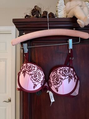 PINK Victoria's Secret Pink Bra with Burgundy Floral Appliqué